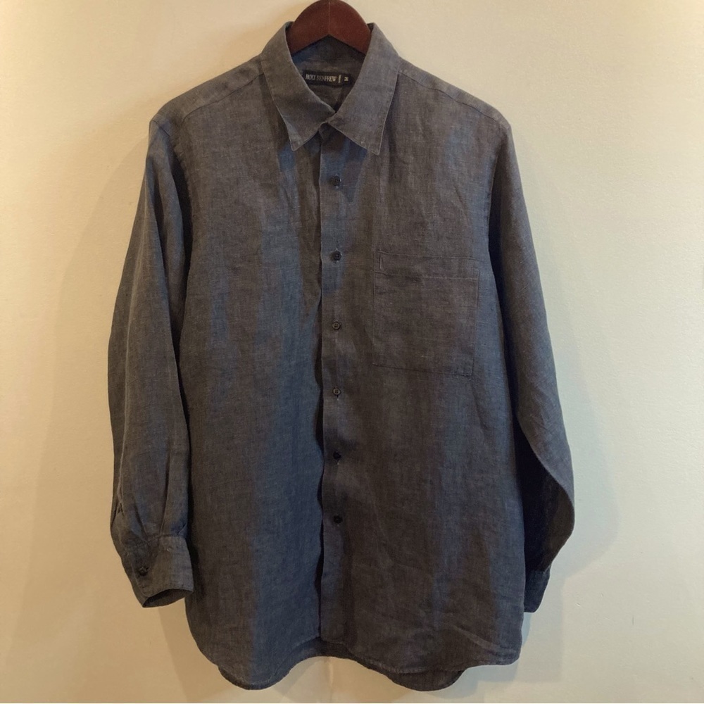 HOLT RENFREW Sz M 100% Linen Button  Down Shirt